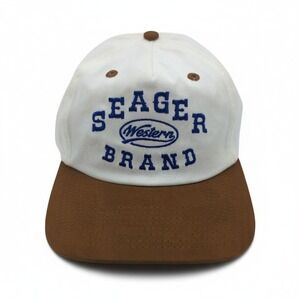 Seager Western Brand Snapback Hat Cream Brown Blue Embroidered Baseball Cap